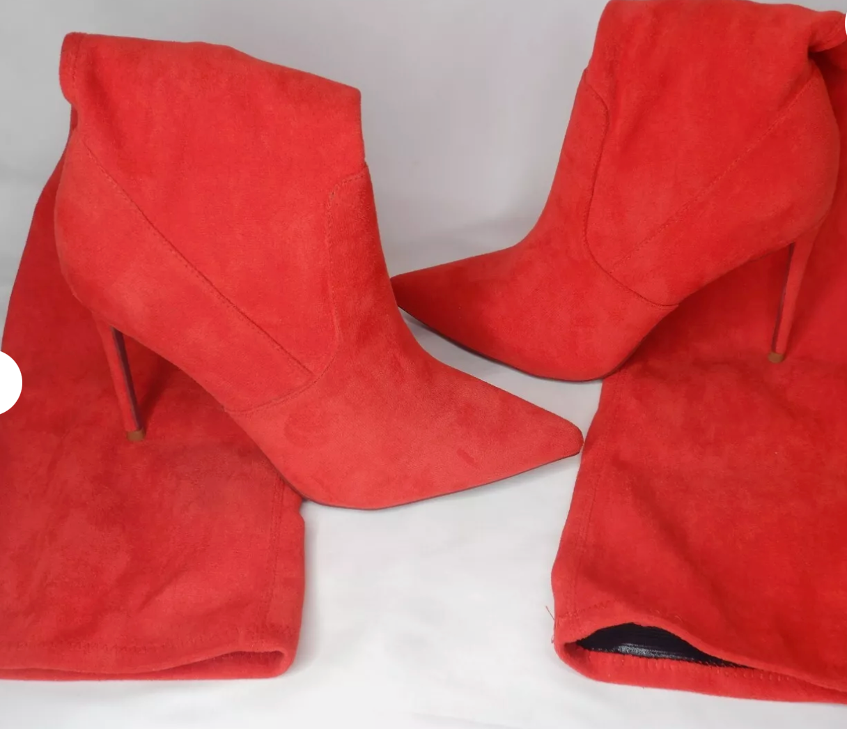 Red Faux Suede Thigh High Heeled Boots (90s) Shoedazzle