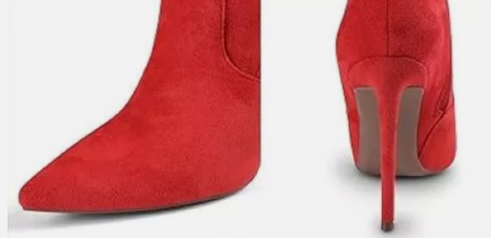 Red Faux Suede Thigh High Heeled Boots (90s) Shoedazzle
