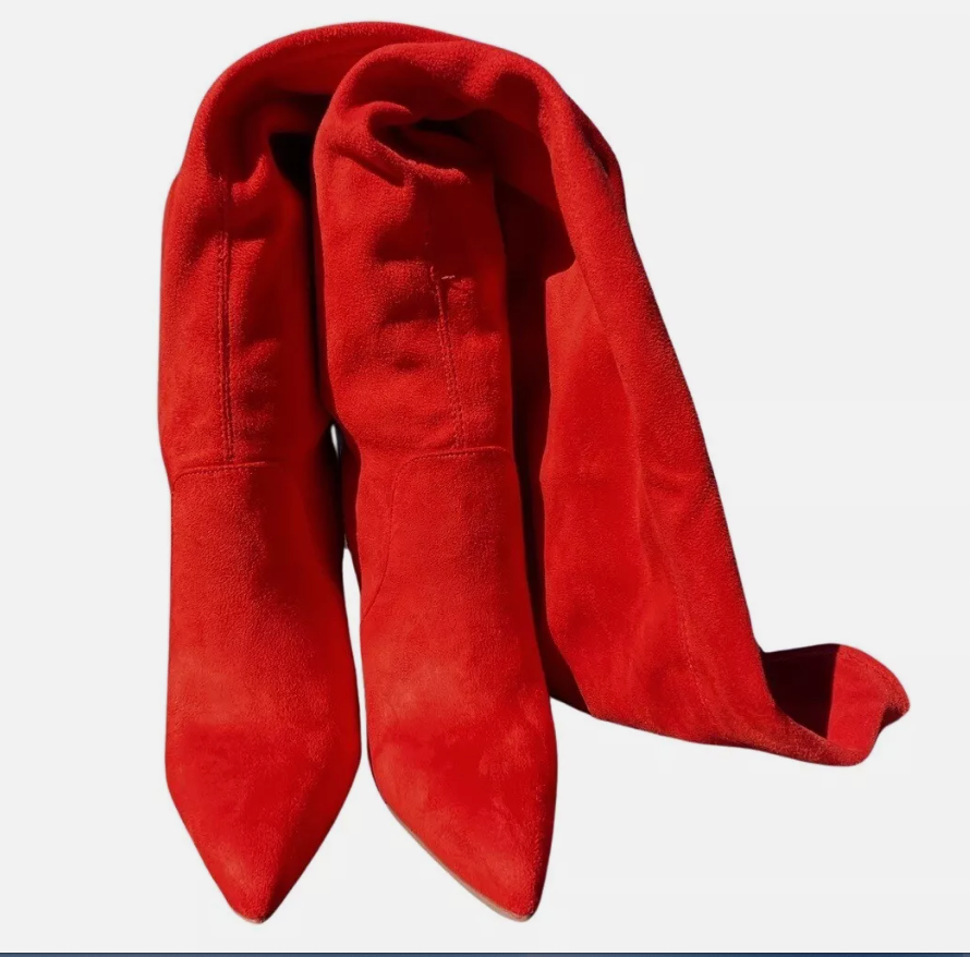 Red Faux Suede Thigh High Heeled Boots (90s) Shoedazzle