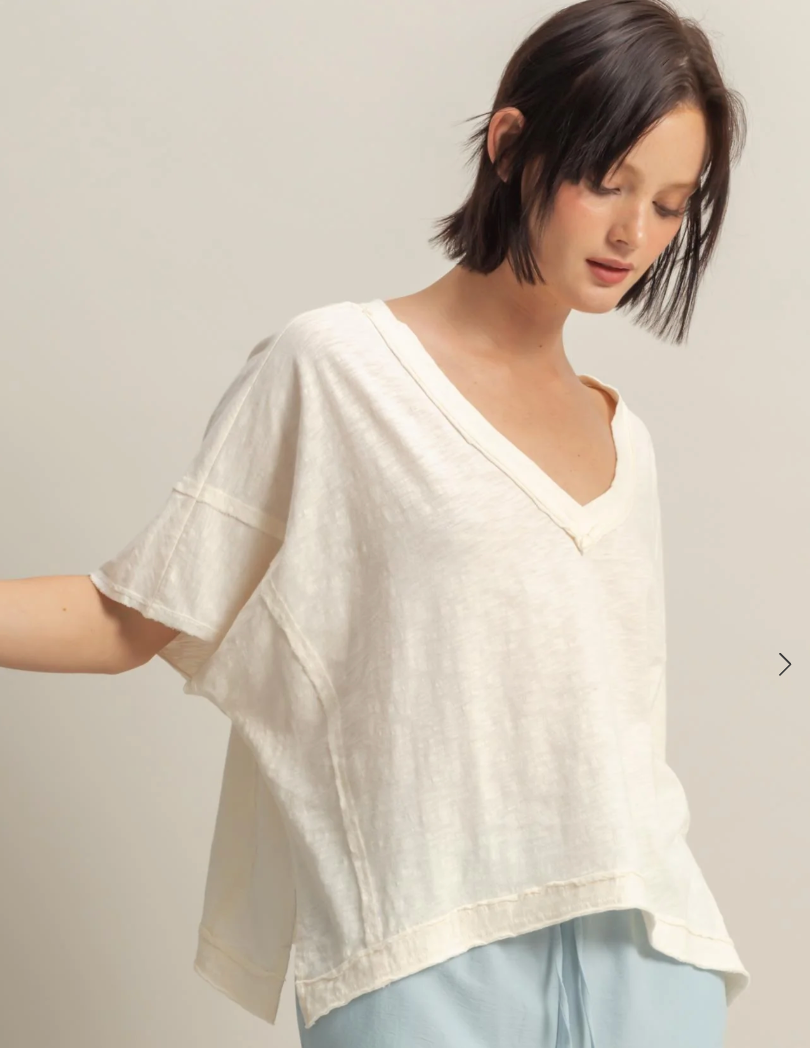 Vneck OuterStitch BoxyTee (Color Options)