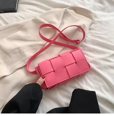 Bubble Gum Pink Faux Leather Mini Waffle Crossbody ( Color Options)