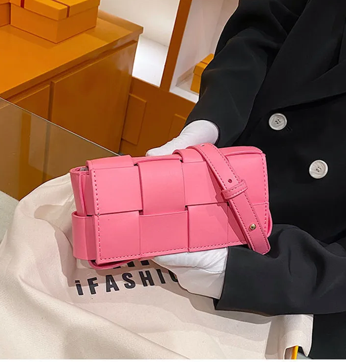 Bubble Gum Pink Faux Leather Mini Waffle Crossbody ( Color Options)