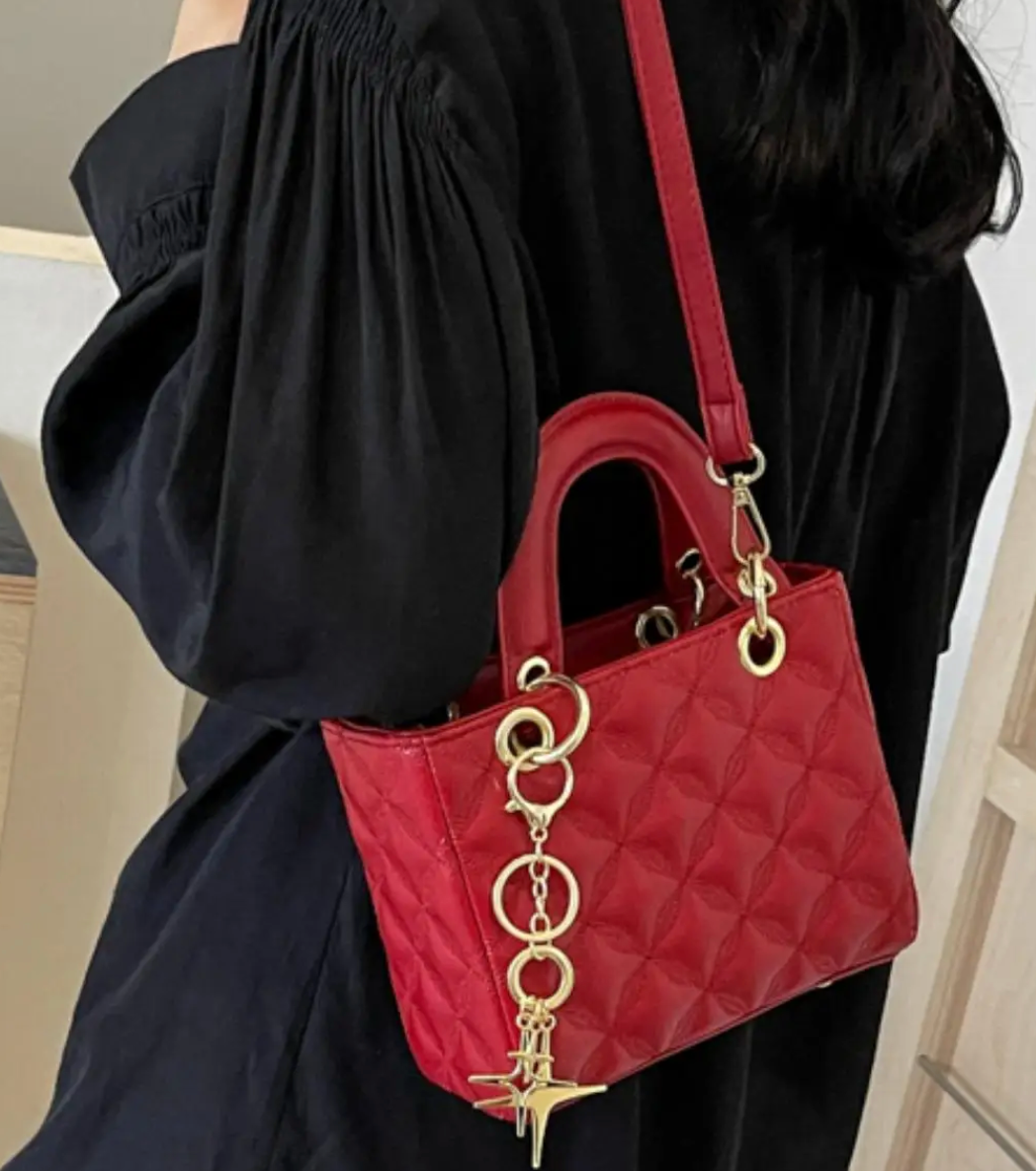 MINI PINK Quilted Box Purse w/Charm and Shoulder Strap