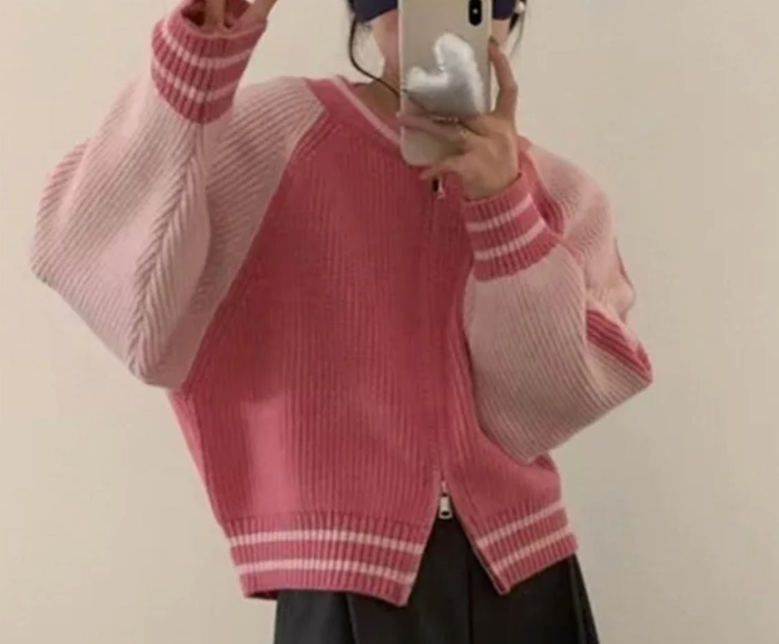 PINK or BLACK RIBBED KNIT BASEBALL CARDIGAN (SM only)