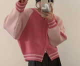 PINK or BLACK RIBBED KNIT BASEBALL CARDIGAN (SM only)