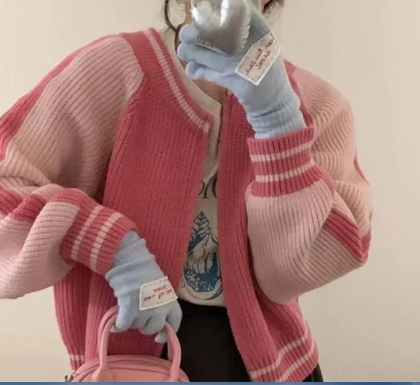 PINK or BLACK RIBBED KNIT BASEBALL CARDIGAN (SM only)