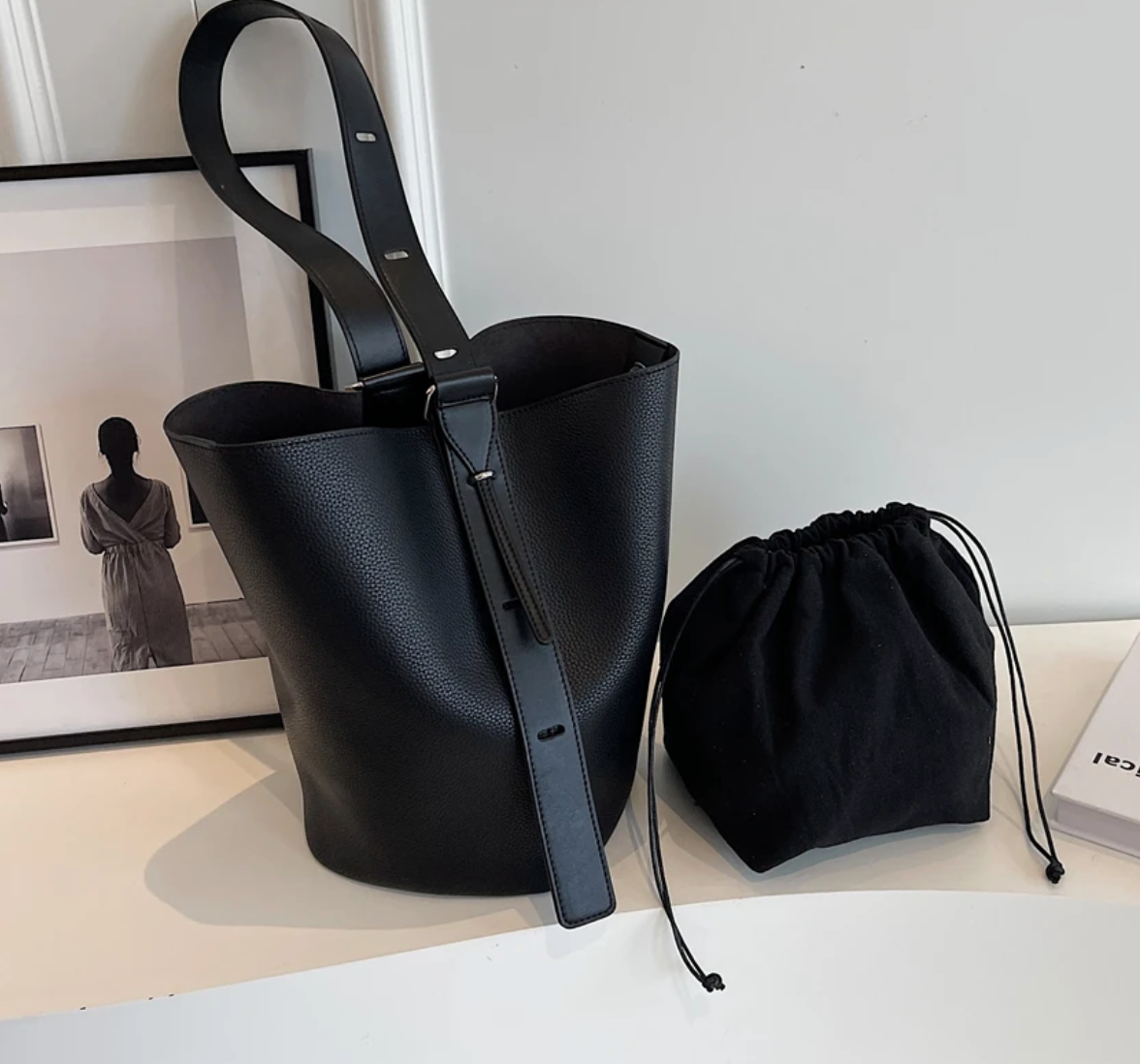 Genuine Leather Shoulder Shopper Bucket Bag (COLOR OPTIONS)