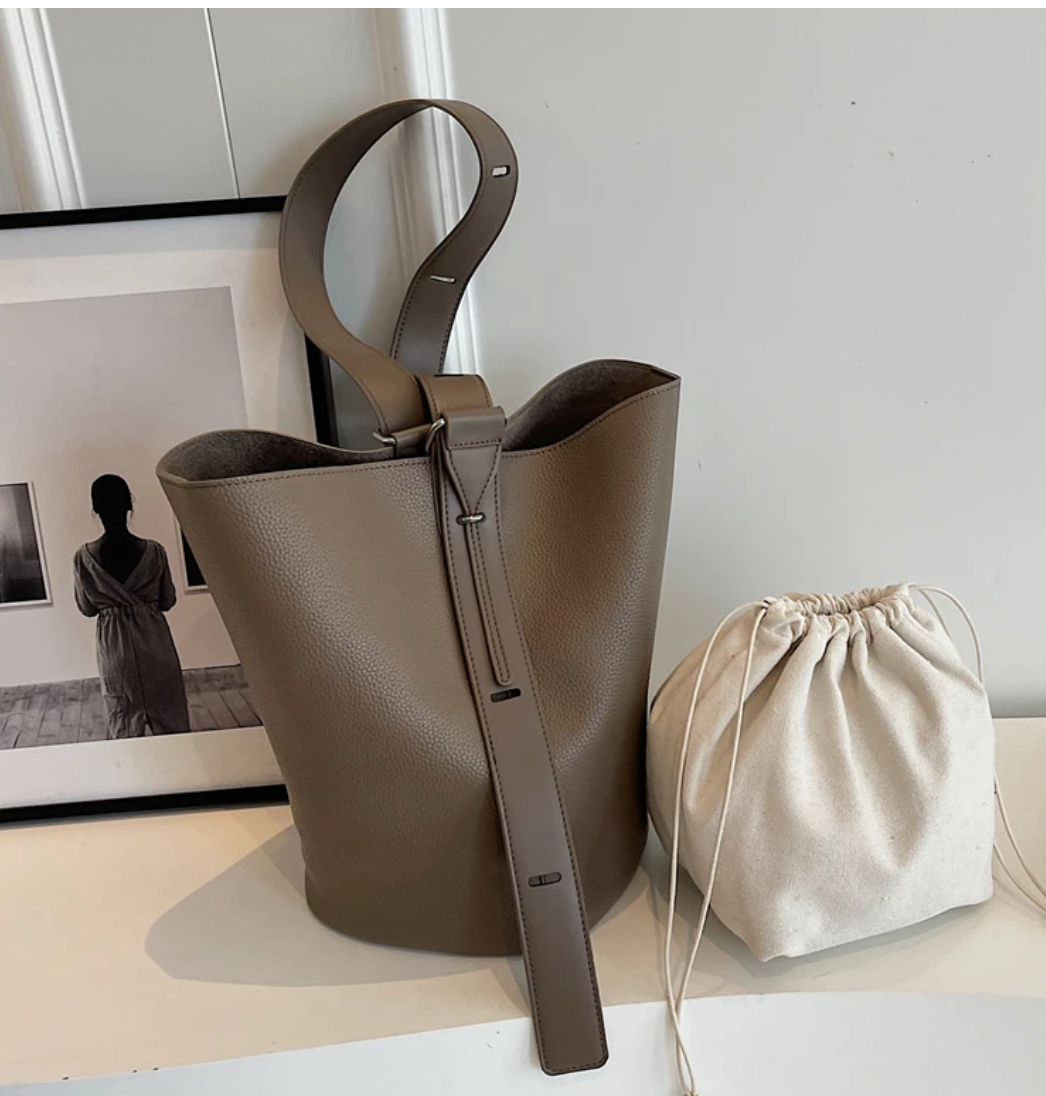Genuine Leather Shoulder Shopper Bucket Bag (COLOR OPTIONS)