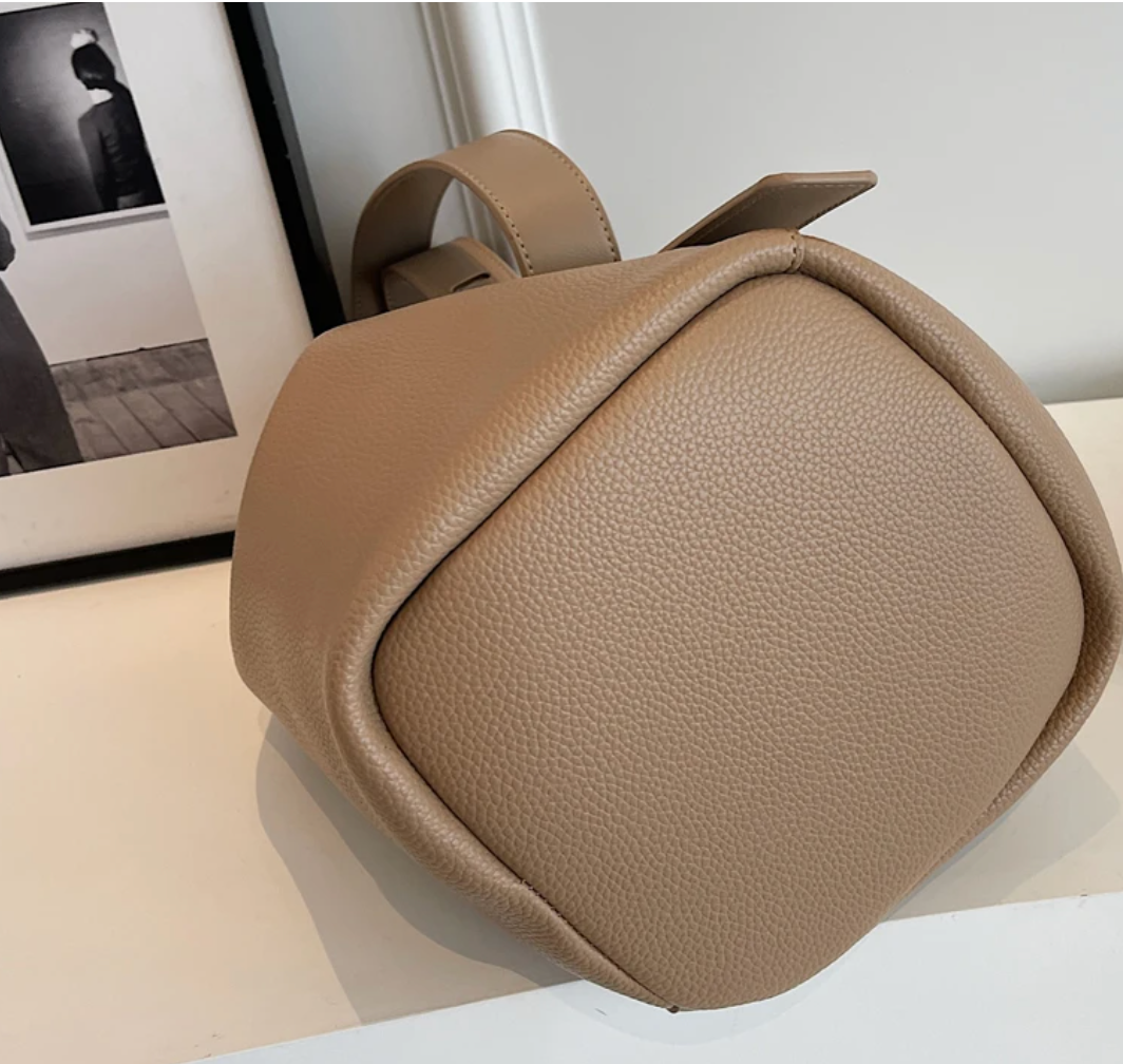 Genuine Leather Shoulder Shopper Bucket Bag (COLOR OPTIONS)