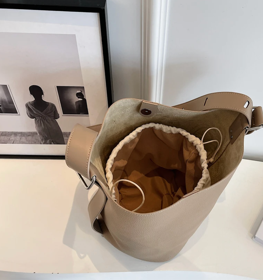 Genuine Leather Shoulder Shopper Bucket Bag (COLOR OPTIONS)