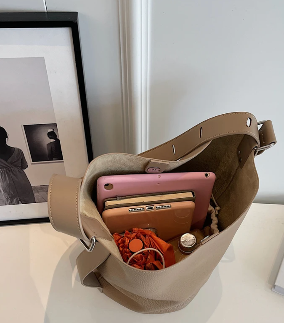Genuine Leather Shoulder Shopper Bucket Bag (COLOR OPTIONS)