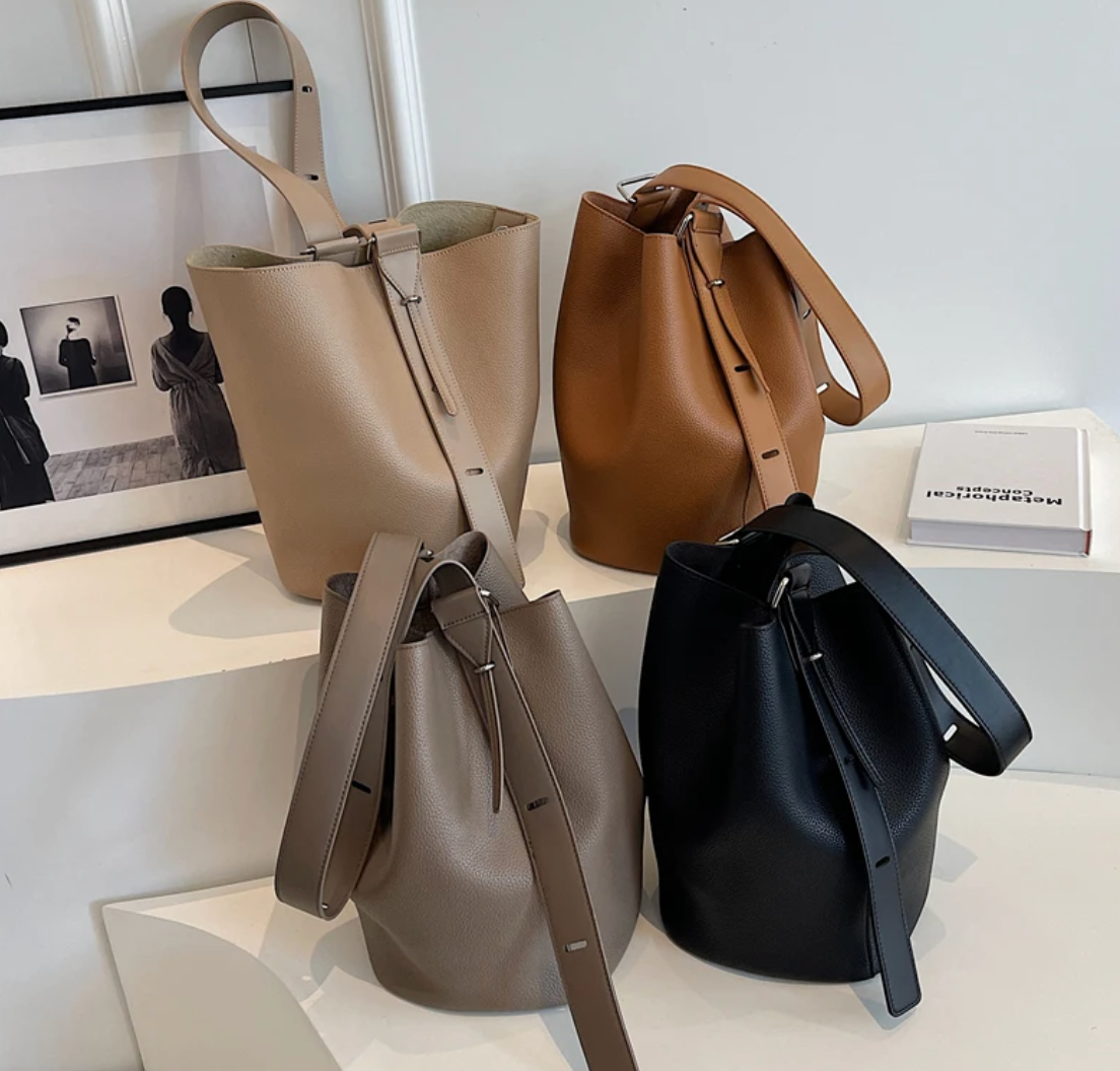 Genuine Leather Shoulder Shopper Bucket Bag (COLOR OPTIONS)
