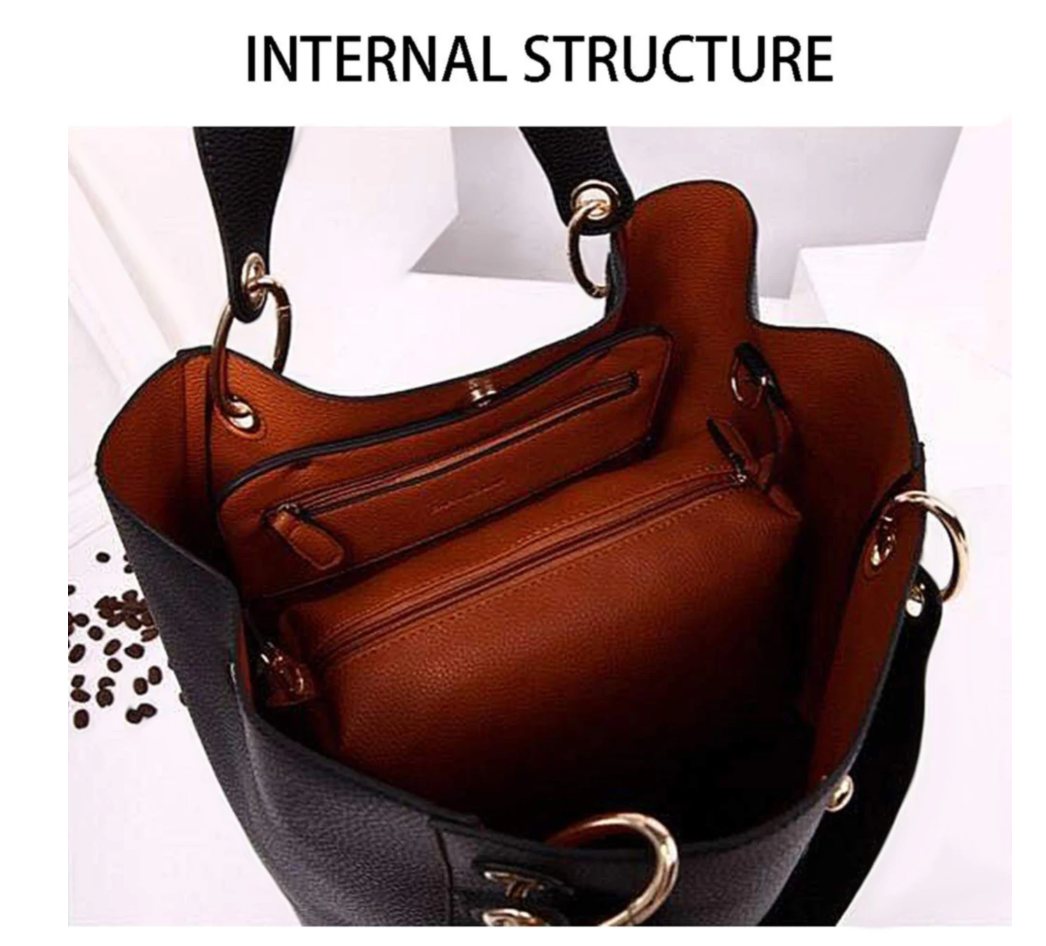 Leather Black Tote  2 Piece