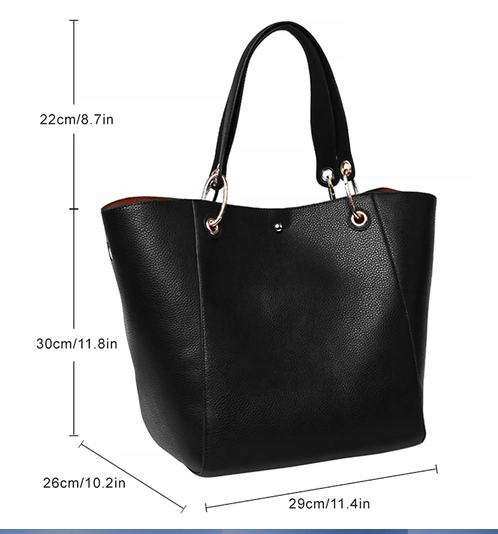Leather Black Tote  2 Piece