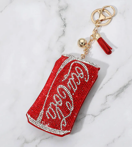 BLING STUDDED COCA COLA CAN Purse Charm Key Chain
