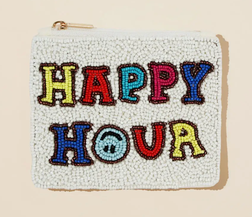 Beaded HAPPY HOUR Mini Pouch