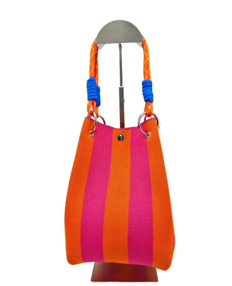 Pink Stripe Knitted Beach Travel Weekend Tote