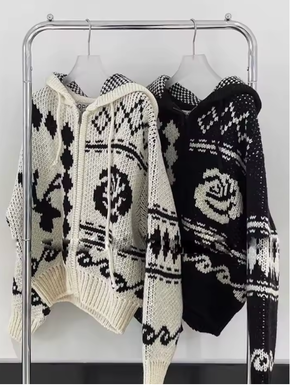Cable Knit Black Sweater Hoodie