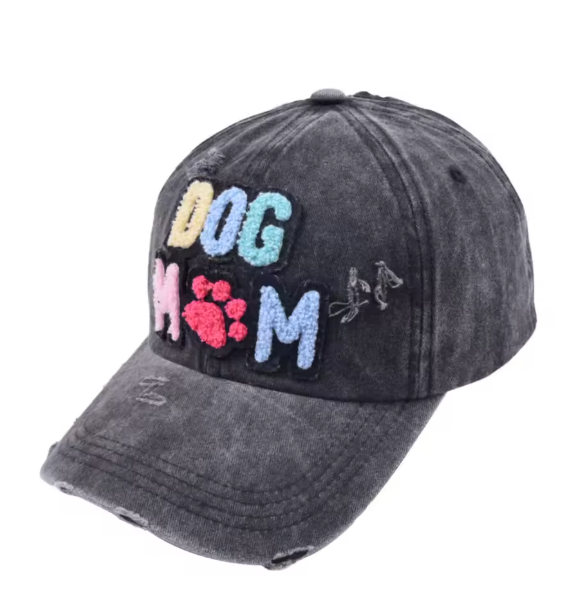 Distressed "DOG MOM" Baseball Cap (Color Options)