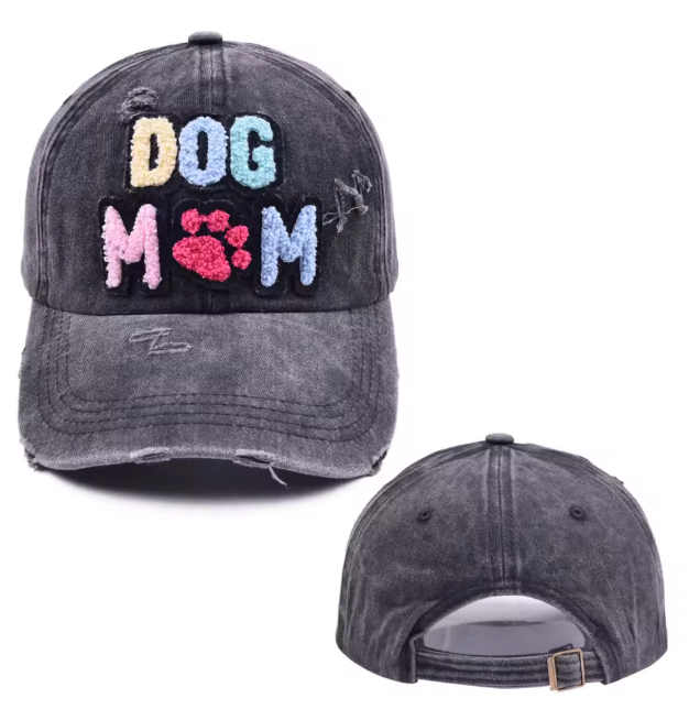 Distressed "DOG MOM" Baseball Cap (Color Options)