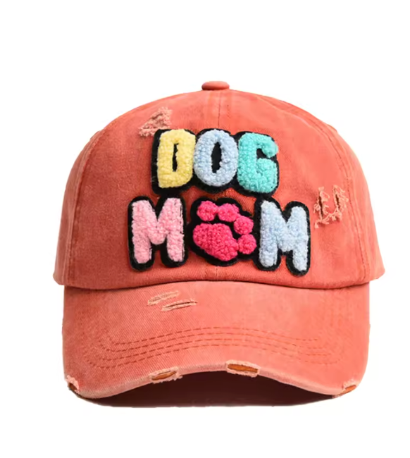 Distressed "DOG MOM" Baseball Cap (Color Options)