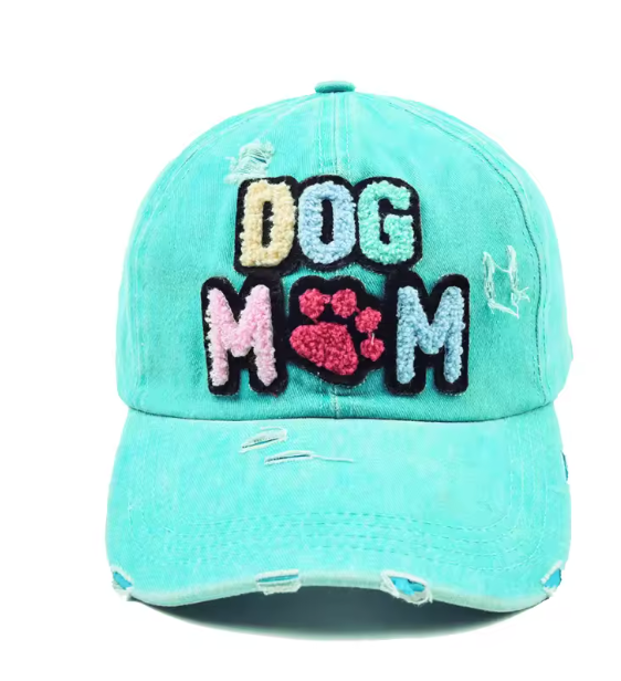 Distressed "DOG MOM" Baseball Cap (Color Options)