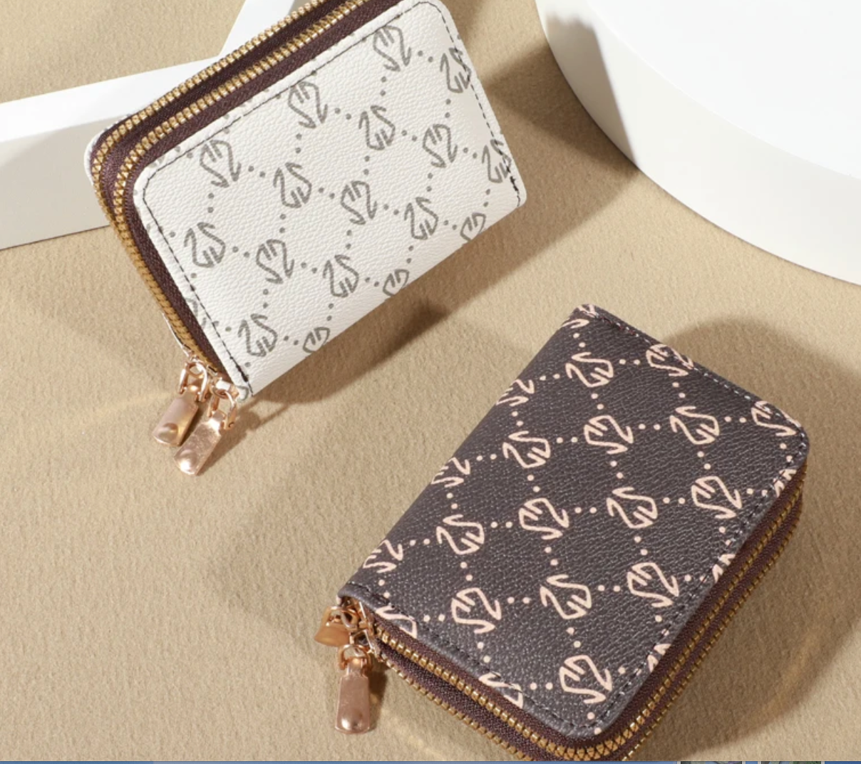 Monogramed Leather Zip Card Holder Wallet