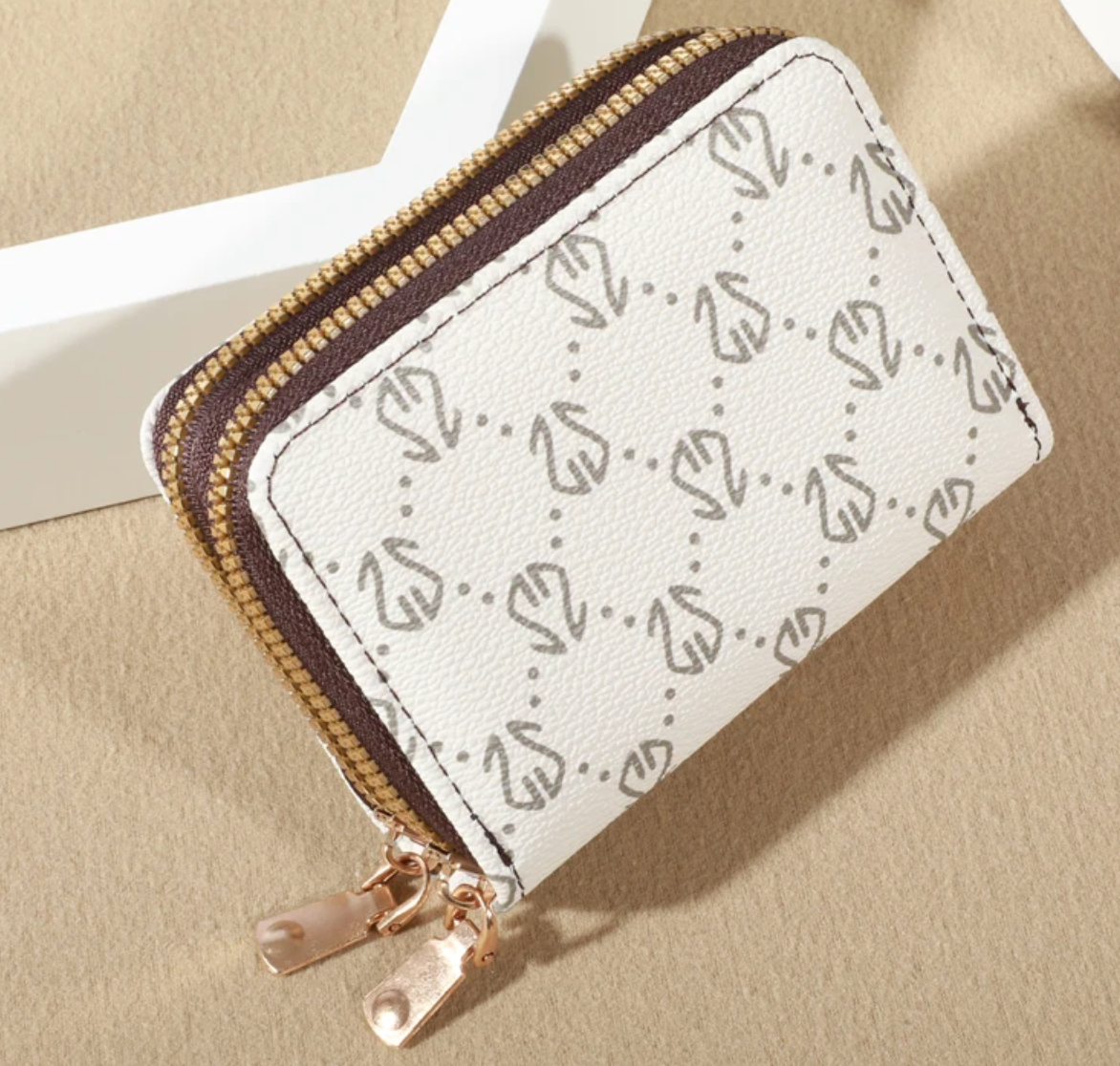 Monogramed Leather Zip Card Holder Wallet