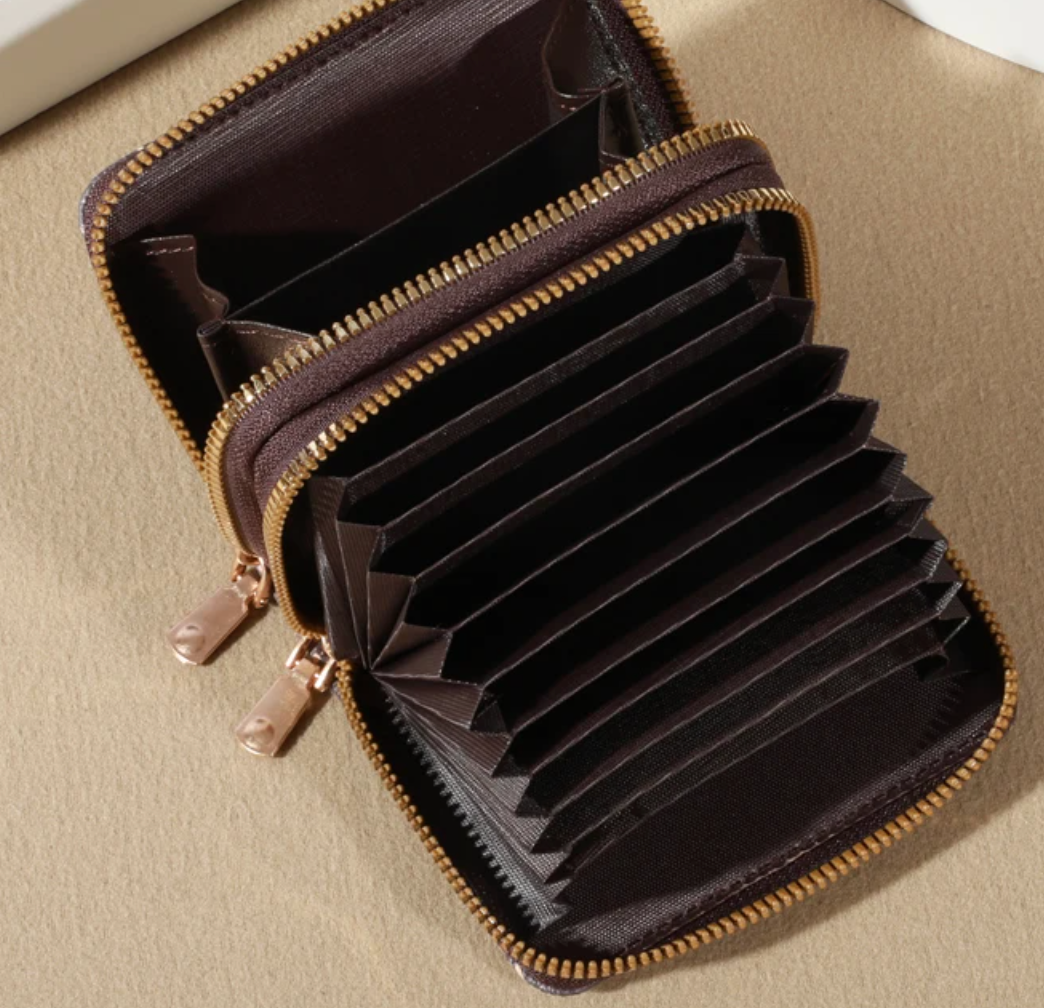 Monogramed Leather Zip Card Holder Wallet