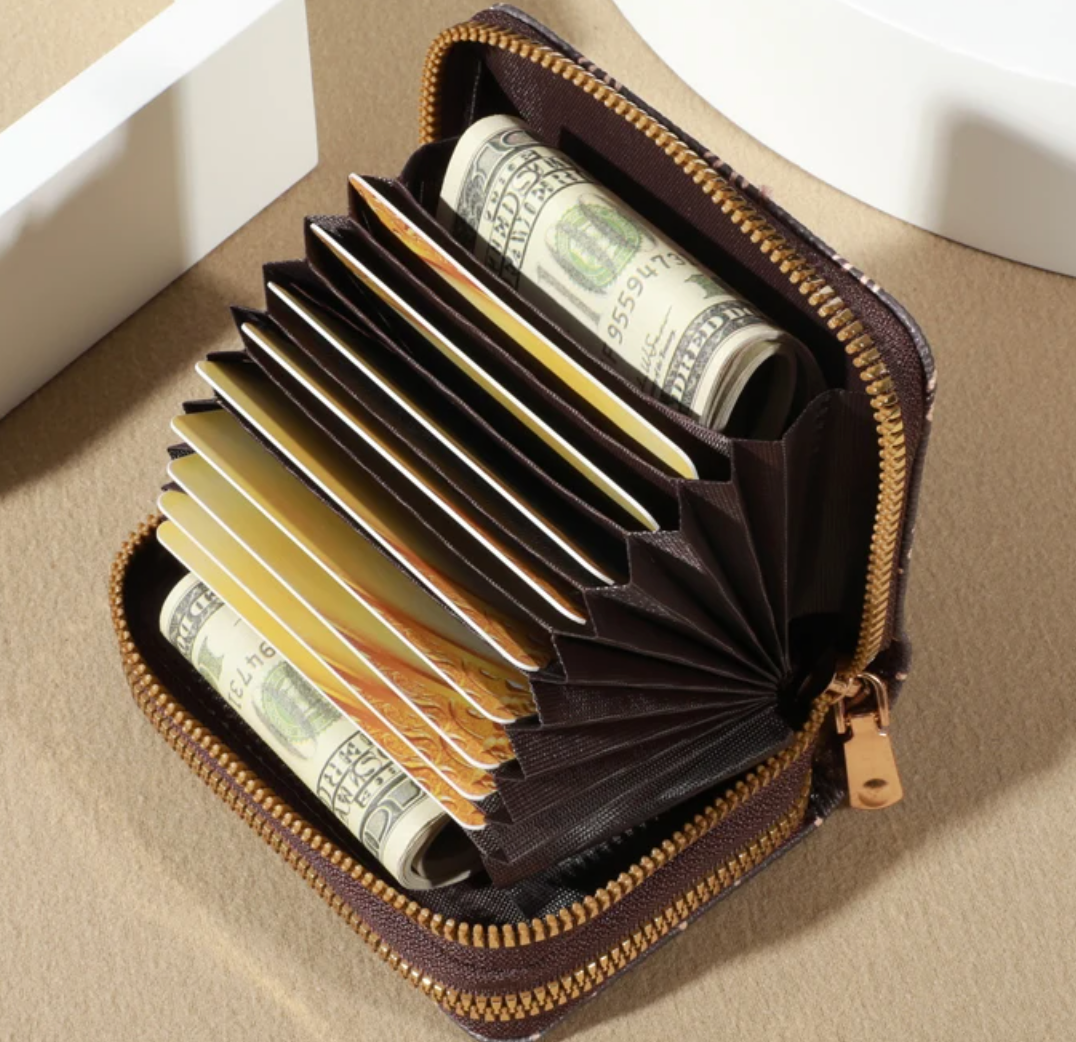 Monogramed Leather Zip Card Holder Wallet