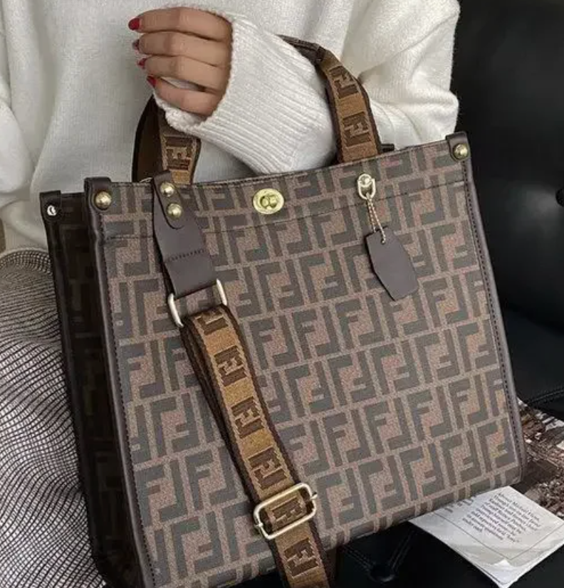 Monogrammed Leather 2 Strap Large Tote Computer Bag