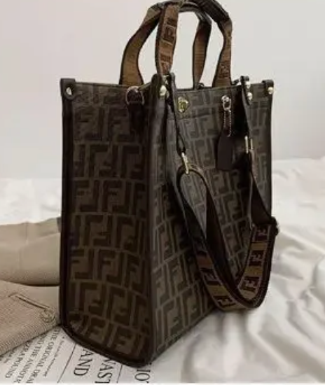 Monogrammed Leather 2 Strap Large Tote Computer Bag