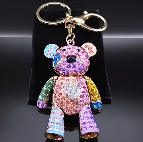 Multi Color Rhinestone Bear Purse Charm Key Chain