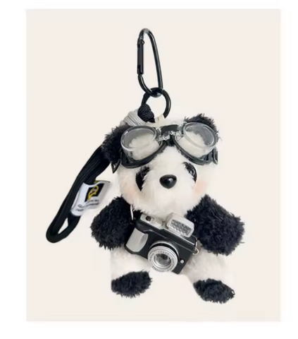 Plushie Panda Bear Photographer Purse Charm Key Chain