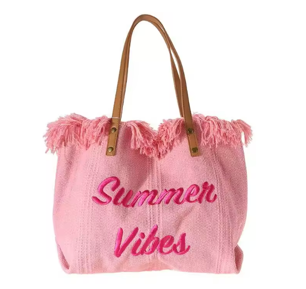 PINK  FRINGE  Summer  Weekend Tote Bag
