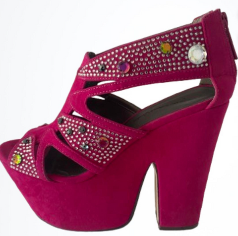Rasberry Suede Jewled Platforms Retro 70s