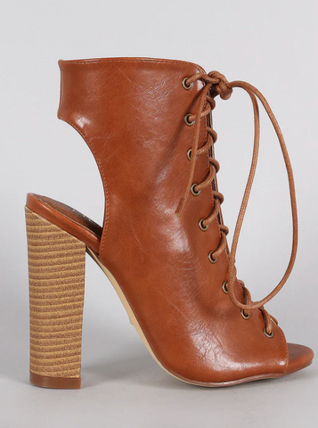 RETRO Liliana Sage-11 Leatherette Peep Toe Lace Up  Cutout Heel Bootie
