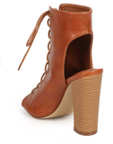 RETRO Liliana Sage-11 Leatherette Peep Toe Lace Up  Cutout Heel Bootie