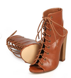 RETRO Liliana Sage-11 Leatherette Peep Toe Lace Up  Cutout Heel Bootie