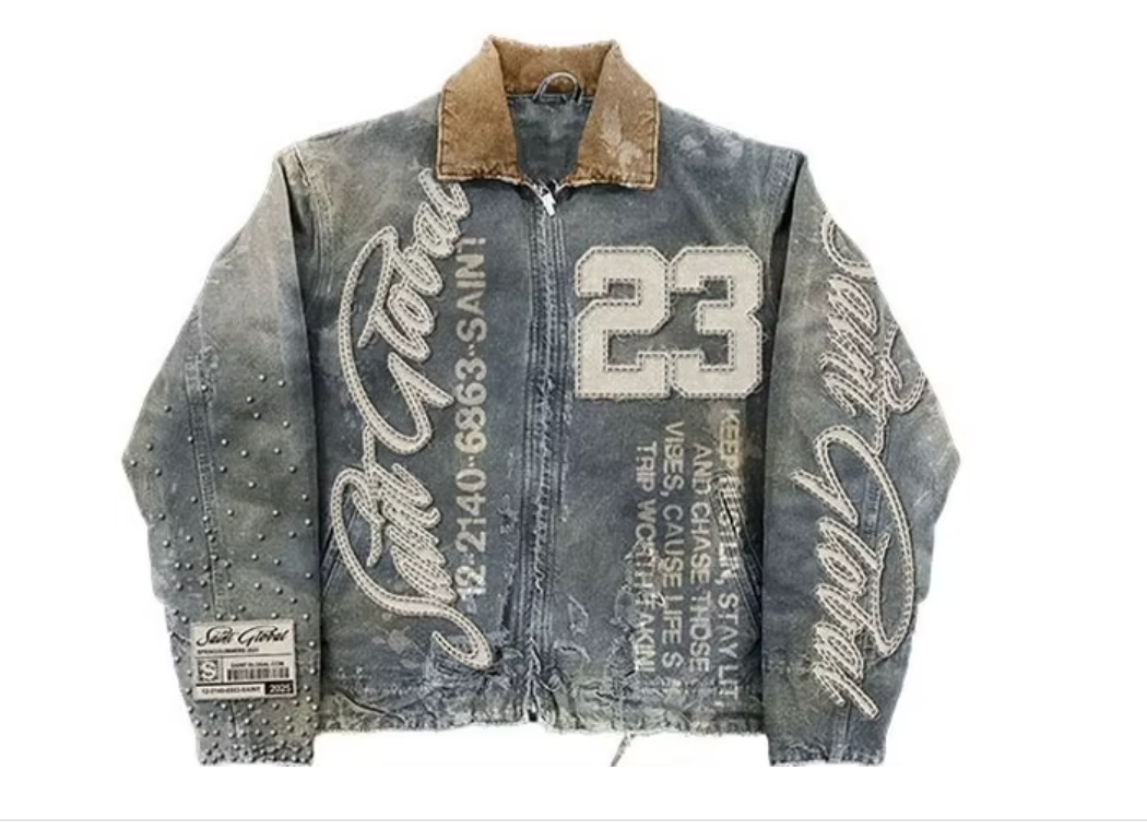 RETRO VINTAGE DISTRESSED GRAPHIC  JACKET