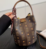 BABY BEAR MONOGRAMMED LEATHER BUCKET BAG