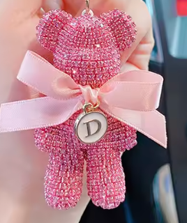 RHINESTONE BEAR PURSE CHARM PINK OR SILVER