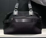 Black Leather Mesh Logo Travel Tote Bag