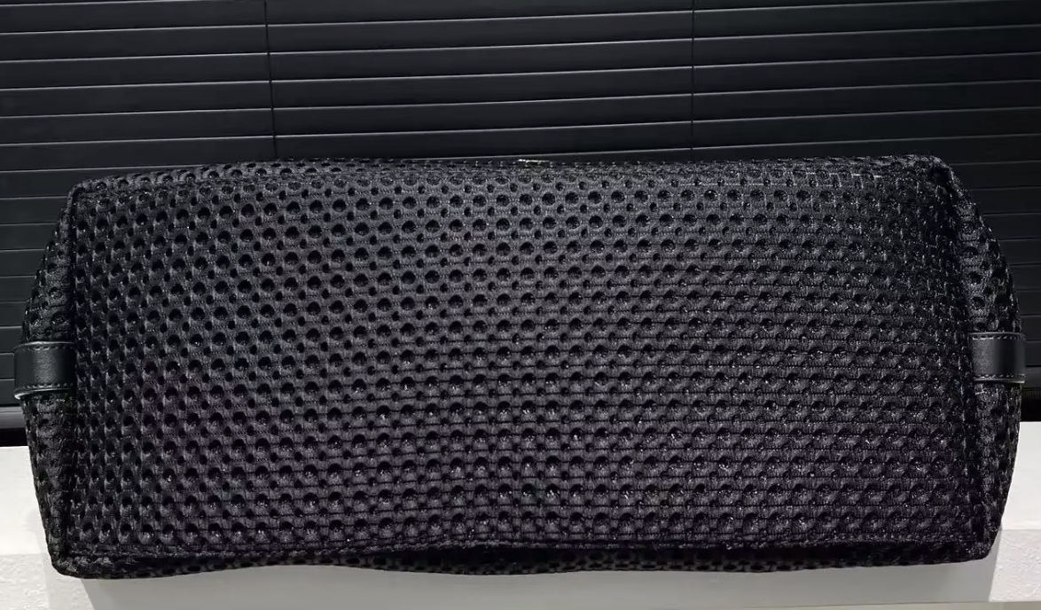 Black Leather Mesh Logo Travel Tote Bag