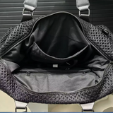 Black Leather Mesh Logo Travel Tote Bag