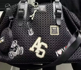 Black Leather Mesh Logo Travel Tote Bag