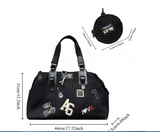 Black Leather Mesh Logo Travel Tote Bag