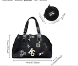 Black Leather Mesh Logo Travel Tote Bag