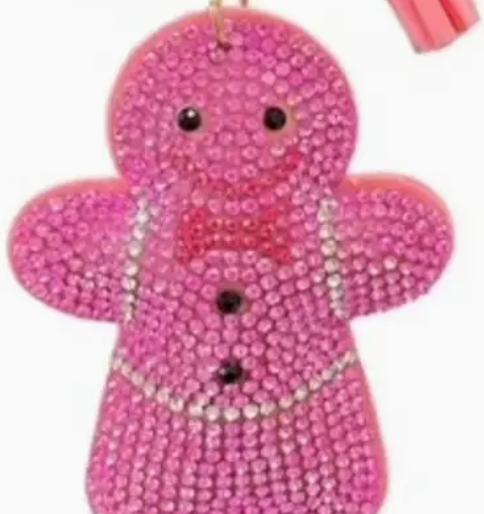 PINK RHINESTONE GINGERBREAD PURSE CHARM KEY CHAIN