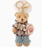 CROWNED JEWEL BEAR PLUSHIE  with PINK KNIT WRAP and JEANS